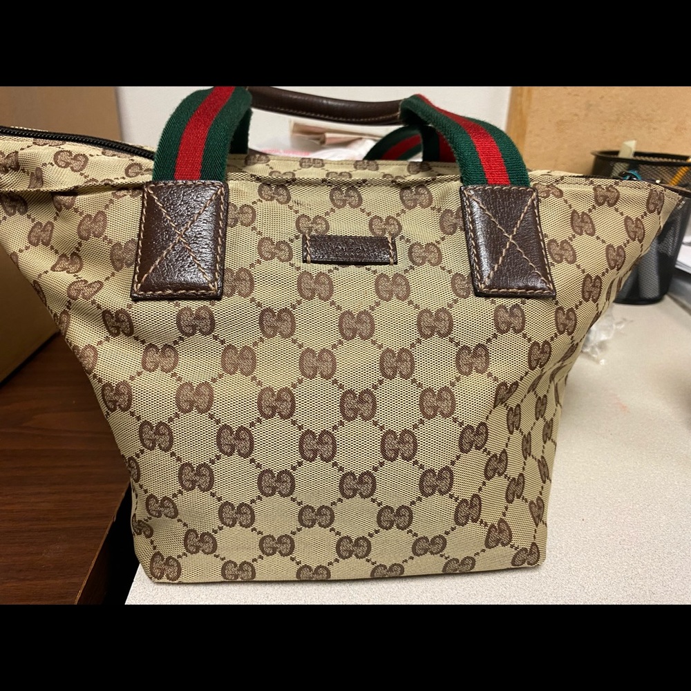 Authentic Gucci Web Sherry Line Shoulder Bag Canvas GG  Brown